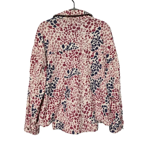 SAVANNA JANE Shacket Womens Plus 1X Pink Blue Animal Print Corduroy Button Up - Picture 6 of 12
